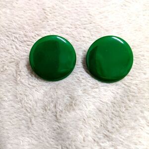 Vintage 60's Bakelite Spinach Green Disc Clip Earrings